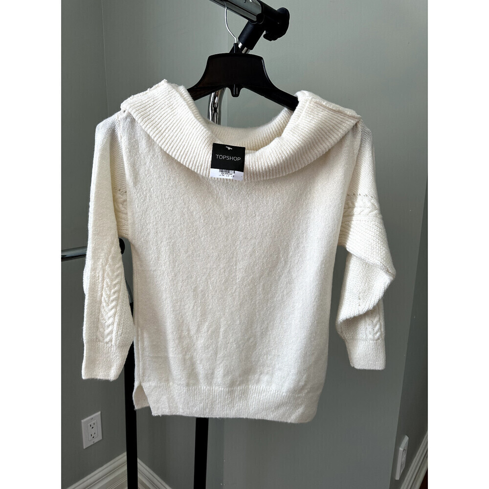 Topshop Cable Sleeve Bardot Off Shoulder Sweater In Oatmeal Size 2 US $88
